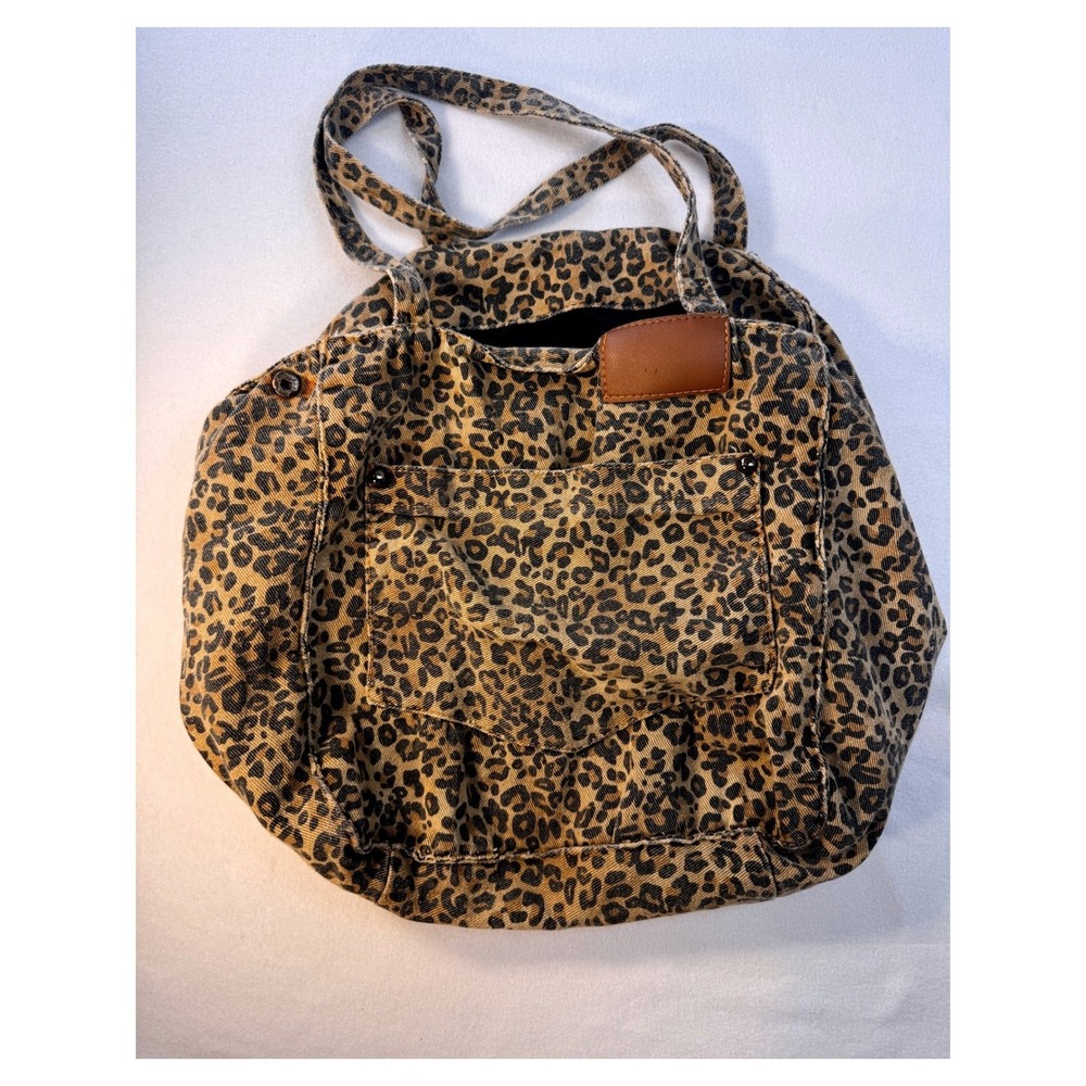 Leopard Print Denim Shoulder Tote Bag Y2K Animal Print Boho Purse